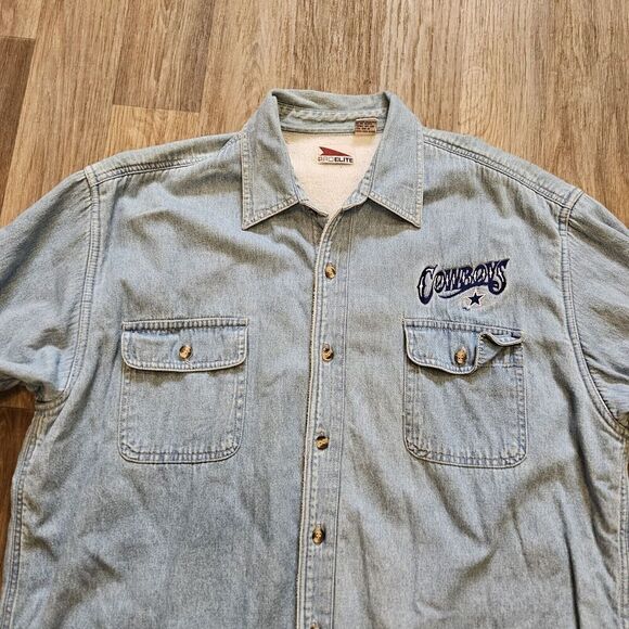Vtg Dallas Cowboys Denim Shirt Jacket Mens Size M Fleece Lined Pro Elite NFL - Picture 3 of 9